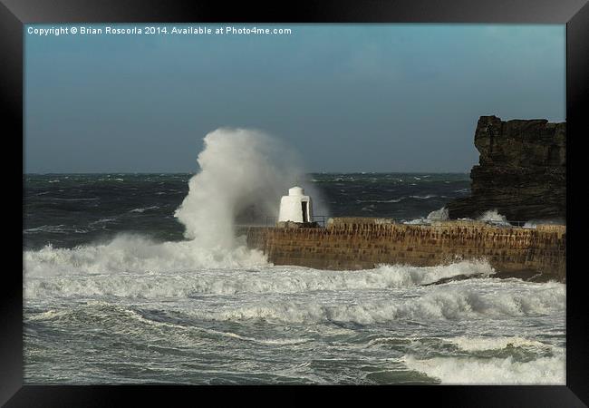 Portreath Harbour Breakwater close up Framed Print by Brian Roscorla