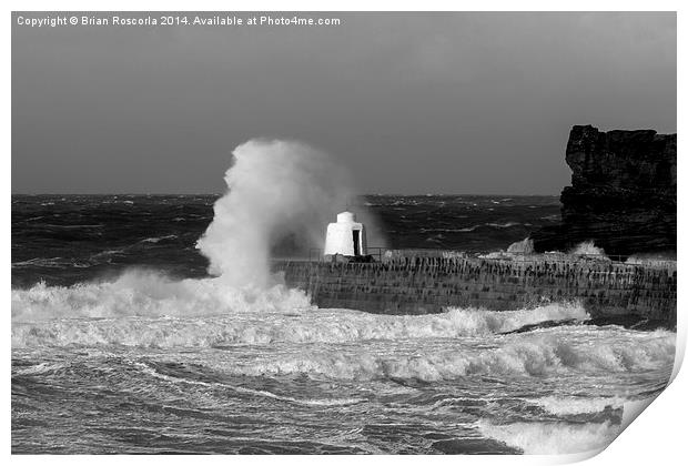 Portreath Harbour Breakwater close up Print by Brian Roscorla