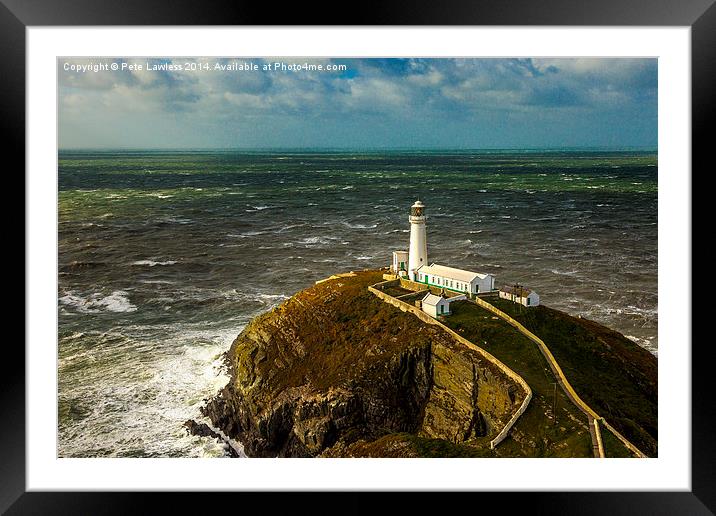  South Stack in 70mph winds Framed Mounted Print by Pete Lawless