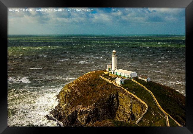  South Stack in 70mph winds Framed Print by Pete Lawless