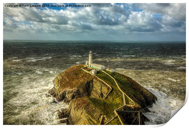  South Stack in 70mph winds Print by Pete Lawless