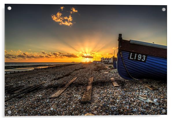  Worthing sunset and fishing boat Acrylic by Simon West