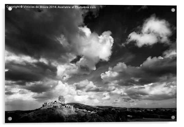 Cloudy day over Corfe Castle Acrylic by Vinicios de Moura