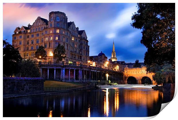 Bath, Somerset and the River Avon at Dusk Print by Mal Bray