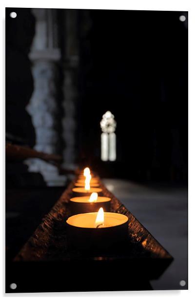 St Conans Kirk - Prayers Candles (interior) Acrylic by Maria Gaellman