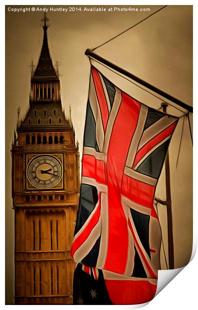  Union Flag outside Westminster Print by Andy Huntley
