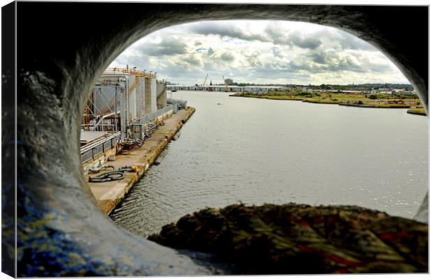  Dockland, through the” eye of a needle” Canvas Print by Frank Irwin