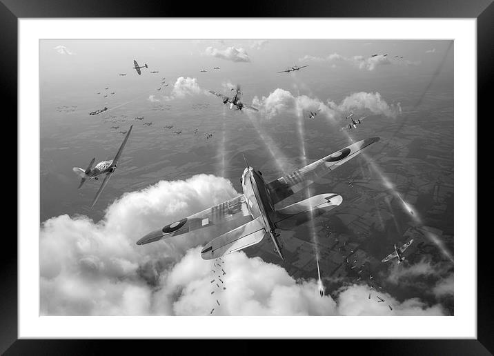 Headlong attack black and white version Framed Mounted Print by Gary Eason
