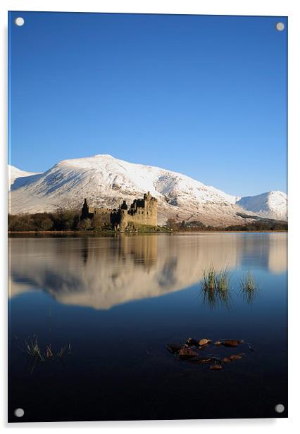Kilchurn Castle reflecting on Loch Awe in Winter Acrylic by Maria Gaellman