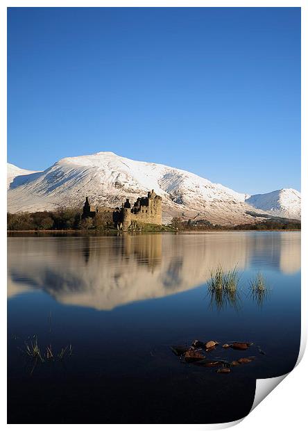 Kilchurn Castle reflecting on Loch Awe in Winter Print by Maria Gaellman