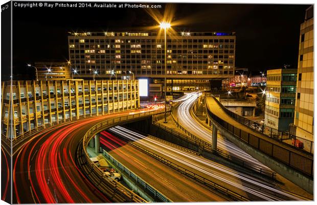  Newcastle Light Trails Canvas Print by Ray Pritchard