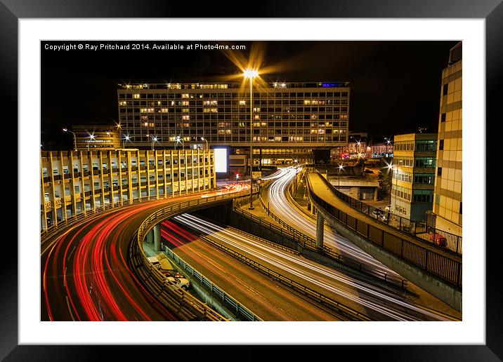  Newcastle Light Trails Framed Mounted Print by Ray Pritchard
