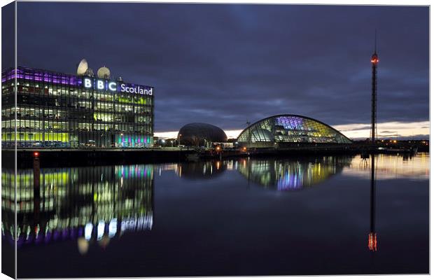 Glasgow River Clyde - Pacific Quay at Sunset Canvas Print by Maria Gaellman