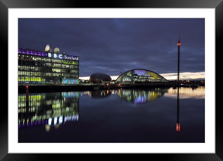 Glasgow River Clyde - Pacific Quay at Sunset Framed Mounted Print by Maria Gaellman
