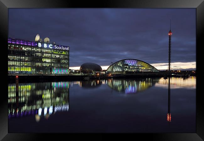 Glasgow River Clyde - Pacific Quay at Sunset Framed Print by Maria Gaellman