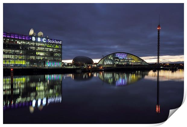 Glasgow River Clyde - Pacific Quay at Sunset Print by Maria Gaellman