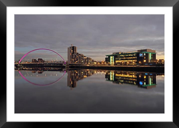 Glasgow River Clyde - Clyde Arc Bridge and STV Stu Framed Mounted Print by Maria Gaellman
