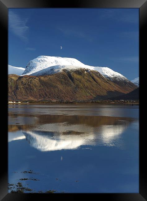 Moon above a snow-capped Ben Nevis Framed Print by Maria Gaellman