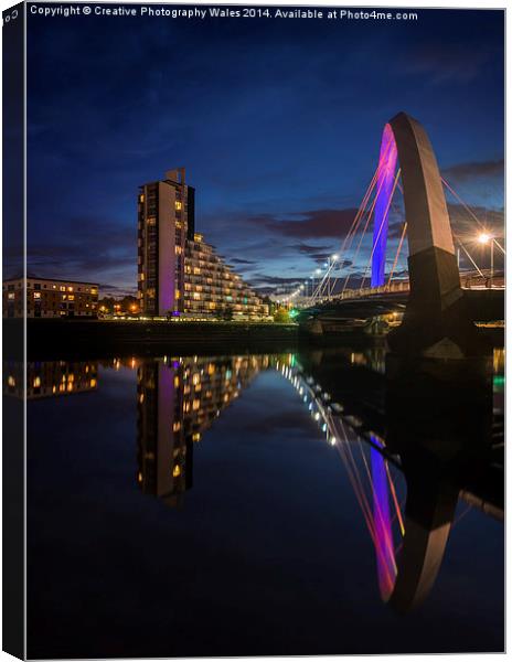  Squinty Bridge Night reflection Canvas Print by Creative Photography Wales