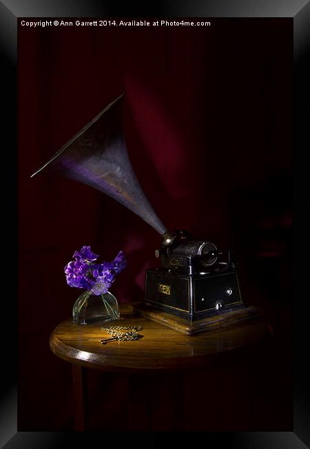 The Phonograph and Sweet Peas Framed Print by Ann Garrett