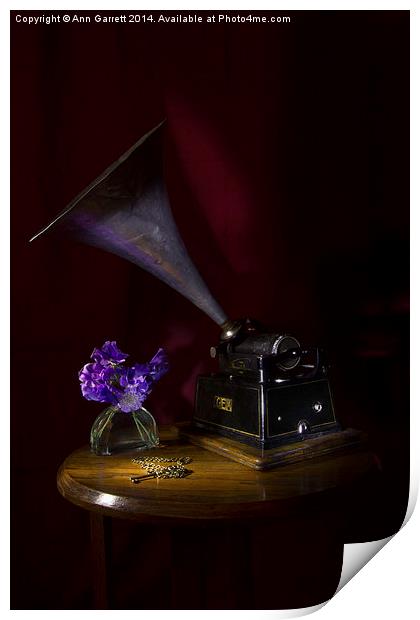 The Phonograph and Sweet Peas Print by Ann Garrett
