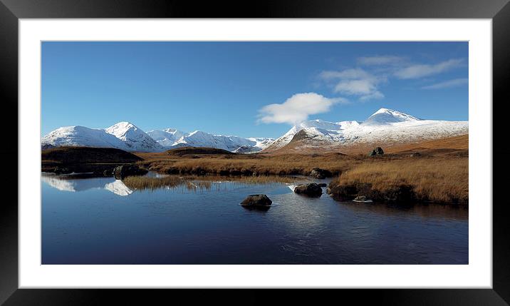 A snow-capped Black Mount & Lochan Na H-Achlaise Framed Mounted Print by Maria Gaellman