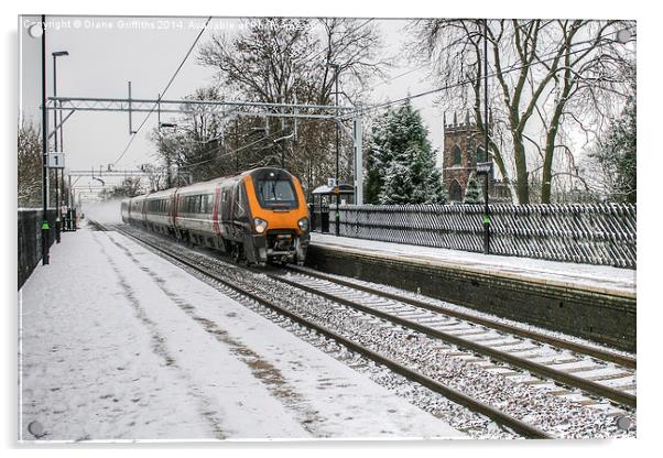  Snowy Penkridge Train Station Acrylic by Diane Griffiths