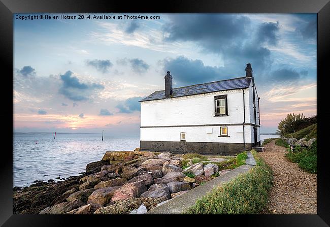 Cottage on the Sea Shore Framed Print by Helen Hotson