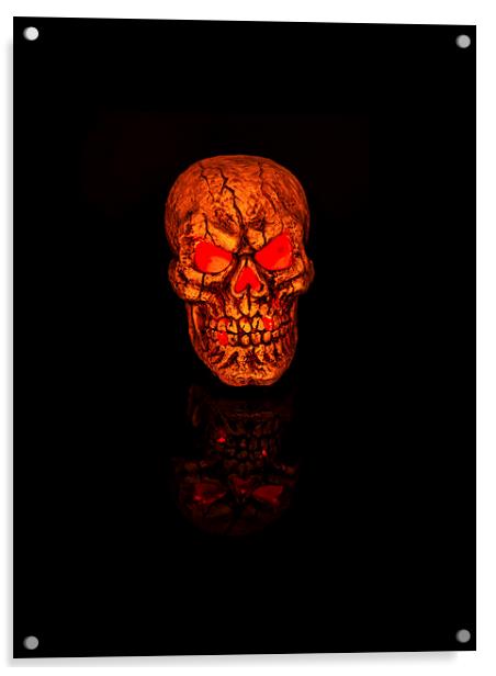 Glowing Halloween Skull Reflecting Evil Acrylic by Steve Purnell