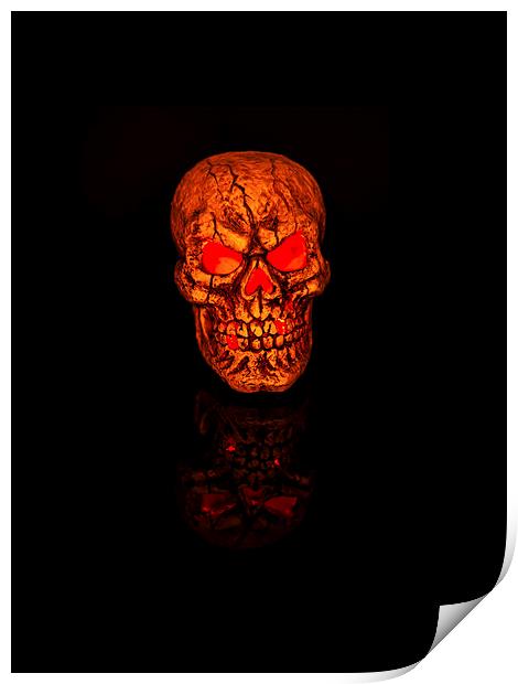 Glowing Halloween Skull Reflecting Evil Print by Steve Purnell