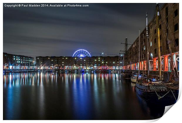 Albert Dock at night Print by Paul Madden