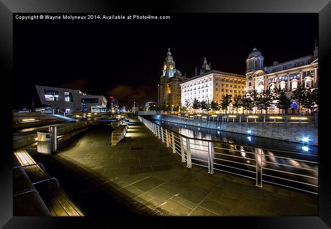 Liverpool Waterfront at Night  Framed Print by Wayne Molyneux