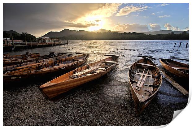 Derwent water boats Print by Tony Bates