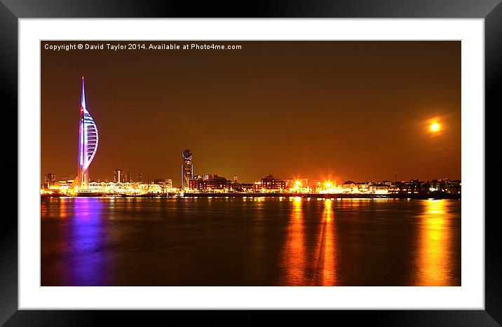  Full moon rising with Spinnaker Tower Framed Mounted Print by David Taylor