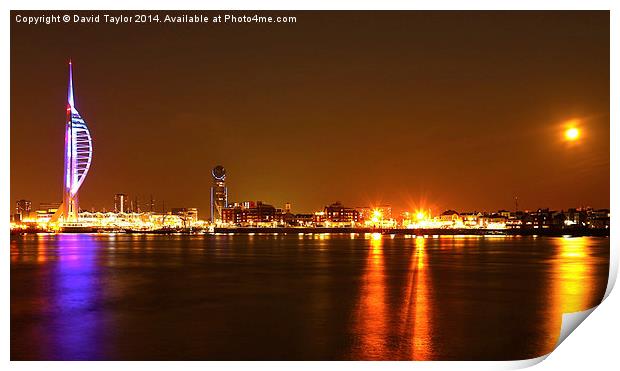  Full moon rising with Spinnaker Tower Print by David Taylor