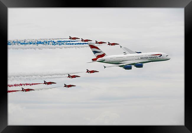 A380 and Red Arrows  Framed Print by J Biggadike