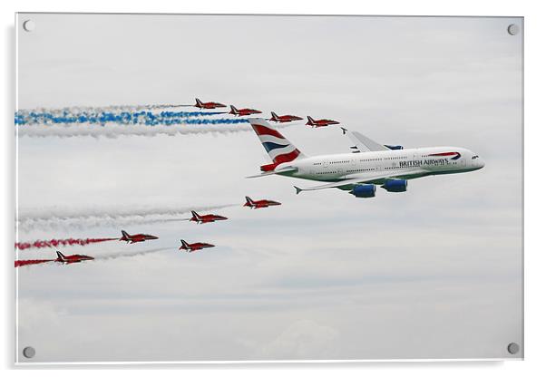 A380 and Red Arrows  Acrylic by J Biggadike