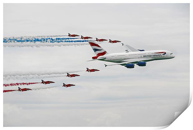 A380 and Red Arrows  Print by J Biggadike