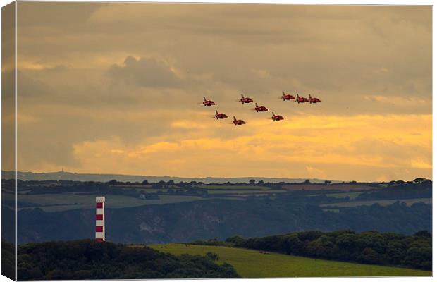  Red Arrows at Fowey 2014 Canvas Print by Oxon Images