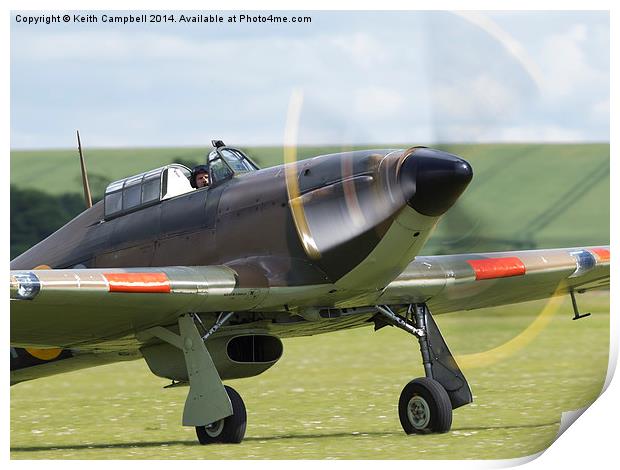  RAF Hurricane taxiing back. Print by Keith Campbell