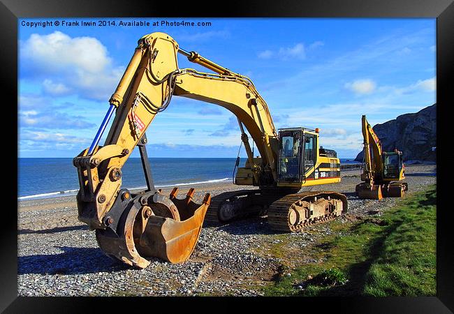 A Caterpillar excavator resting on the beach Framed Print by Frank Irwin