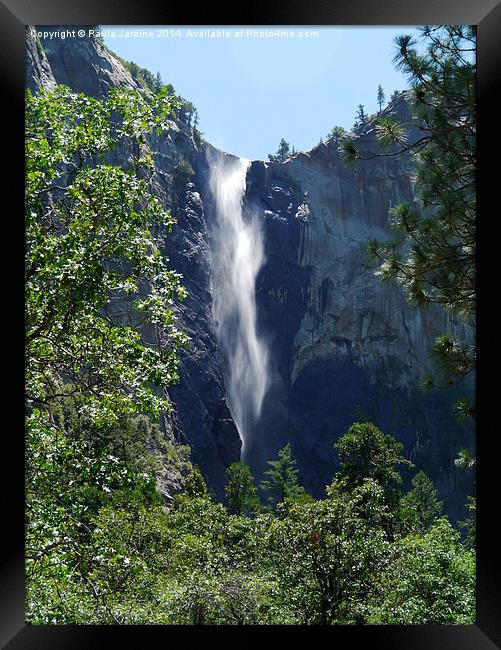  Waterfall at Yosemite Park Framed Print by Paula Jardine