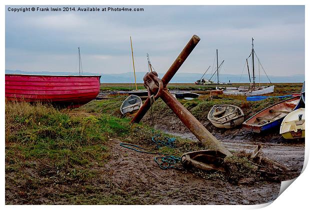  A Colourful red boat lies on Heswall Beach Print by Frank Irwin