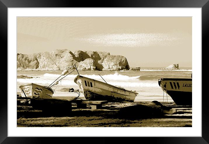  Boats on Beach Duo Tone Framed Mounted Print by james balzano, jr.