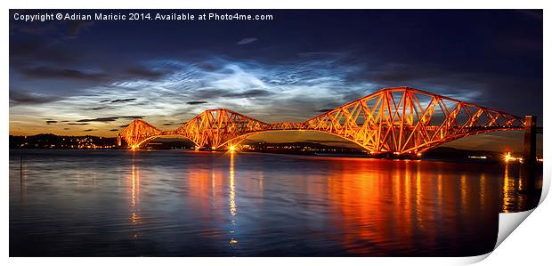 Rare Noctilucent Clouds over Forth Rail Bridge Print by Adrian Maricic