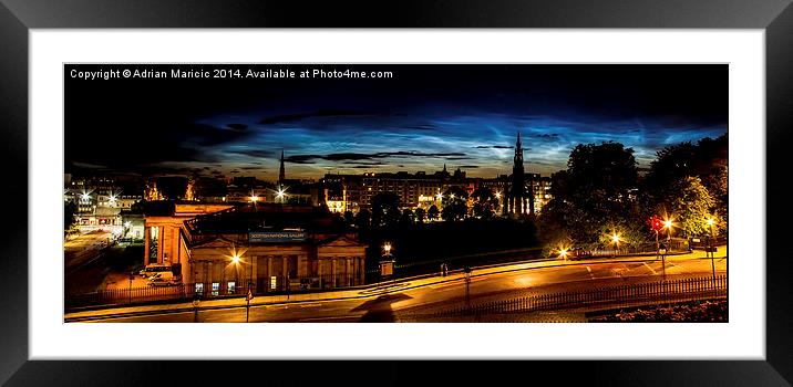  Noctilucent clouds over Princes street Edinburgh. Framed Mounted Print by Adrian Maricic