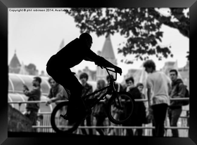  BMX Biker at the skateboard park, South bank  Framed Print by Phil Robinson