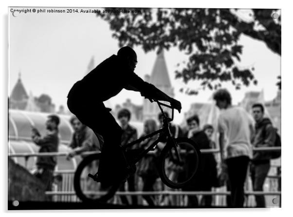  BMX Biker at the skateboard park, South bank  Acrylic by Phil Robinson