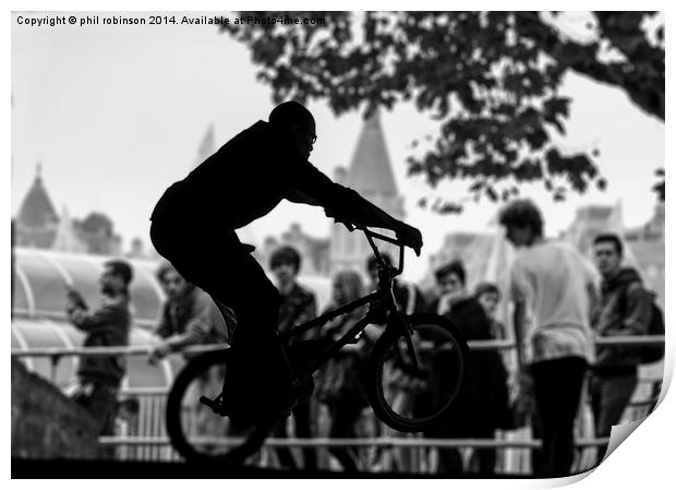  BMX Biker at the skateboard park, South bank  Print by Phil Robinson