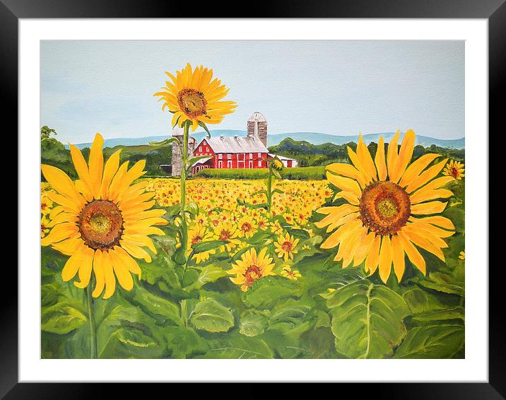 Sunflowers on Route 45 - Pennsylvania Framed Mounted Print by Jan Dappen